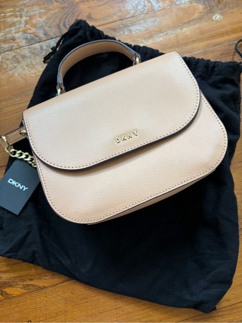 DKNY NWT Felicia Large Top Handle Leather‎ Crossbody Bag Tan Cocktail Wedding